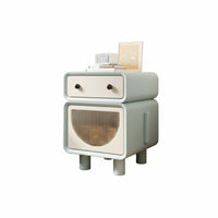 Cream aesthetic Design Nightstand with Drawers Minimalist Aesthetic puffyShaped End Table Single Drawer Storage Bedroom Furniture Sturdy Construction for Homeowners, Apartment Dwellers, Young Adults, Nursery, Living Room, Hallway, Office