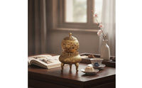 Brass Incense Burner Decorative Incense Burner with Lid Embossed Vessel for Tea Room