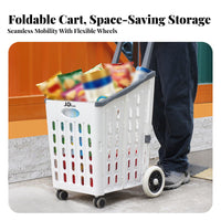 Foldable Shopping Cart Space-Saving Foldable Grocery Cart with Wheels Lightweight Portable Shopping Trolley for Seniors, Supermarket, Home, Outdoor