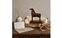 Mottled Wood Base Horse Figurine Dark Brown Standing Horse Statue Carved Display Piece Glossy for Shelf, Desk