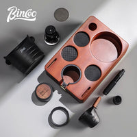 Bincoo Solid Wood Multi-functional Tamper Base Set for Espresso Machine, with Distributor and Knock Box