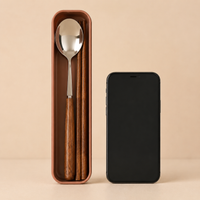 Wooden Stainless Steel Cutlery Set, Spoon, Fork Set, 3-Piece Set, With Case, Portable, For Students, For Adults