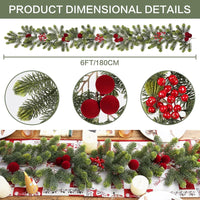 Red Pom Pom Rattan Christmas Wreath for Door or Fireplace
