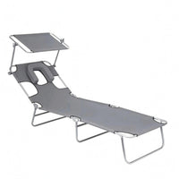 Adjustable Backrest Folding Lounge Chair Metal Frame Folding Outdoor Cot Textile Surface Reclining Cot Side Support Loops for Patio, Balcony, Yard, Sunbathing Area