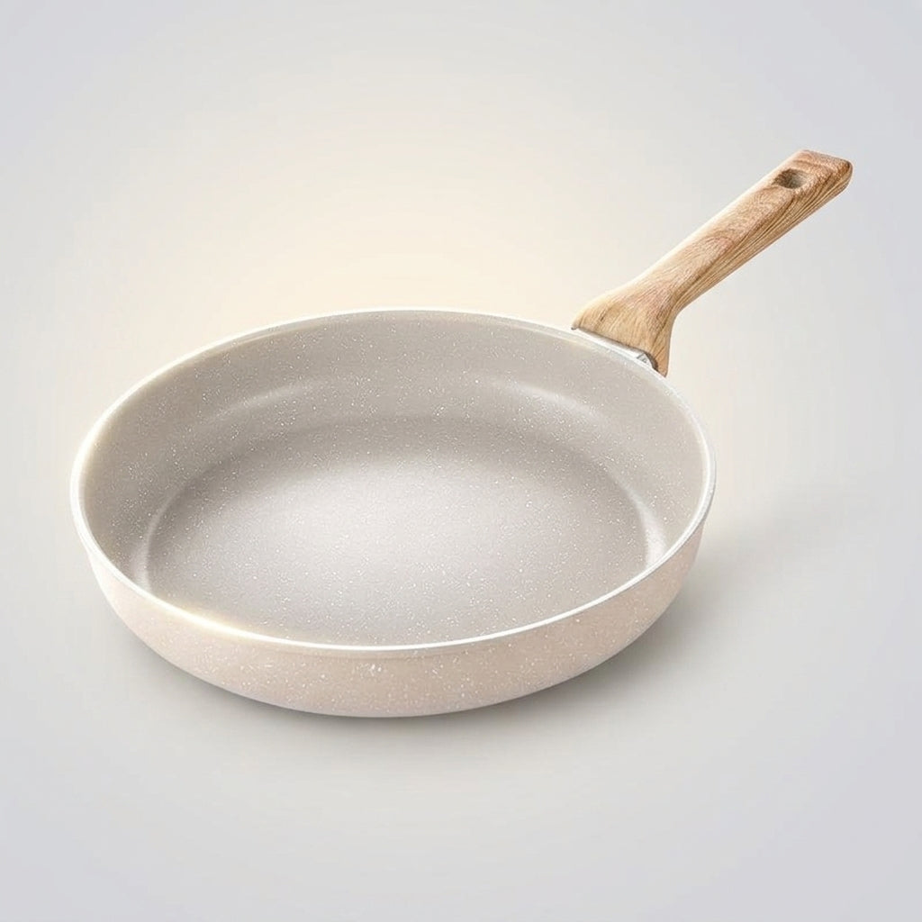 Frying Pan for Induction Hob and Home Cooking, Nonstick Pancake Pan with Pan Lid, Cast Iron Frying Pan Style, Wood-Look Stone Omelette Fry Pan