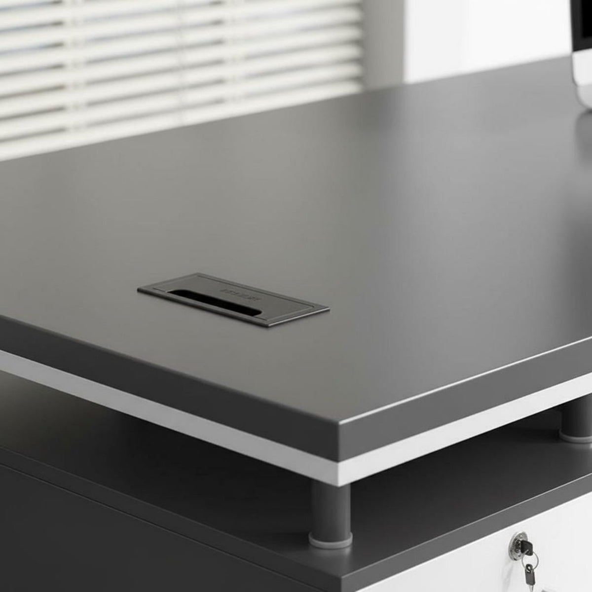 Wide Desktop Modern Computer Desk with Drawers Sturdy Steel Frame Office Desk with Storage Cabinet Lockable Drawer Workstation for Study Room