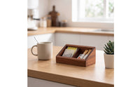 Wooden Storage Divider Box 2-Compartment Divided Storage Box Slanted Front Wooden Organizer for Office Desk