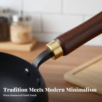 Hand Hammered Iron Pot Deep Design Uncoated Iron Milk Pan Gas and Induction Compatible Small Stir-Fry Pan with Wooden Lid for Parents, Stewing