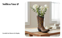 Cowboy Boot Vase Soilless Friendly Western Boot Planter Creative Design Western Design Vase for Cowgirls, Living Room, Office Desk, Bookshelf