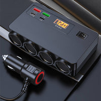 Digital Expansion Socket Compatible Car Charger with Volt Meter Safe Multi-Port Charging Hub Matte for Rideshare Drivers, Cars