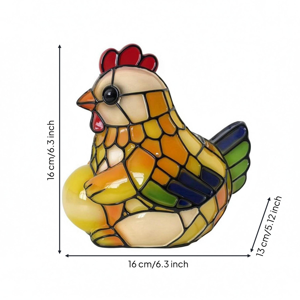 Black Outline Hen Holding Egg-Shaped Light Multicolored Stained Glass Hen Lamp Translucent Chicken Egg-Shaped Lamp Decorative