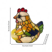 Black Outline Hen Holding Egg-Shaped Light Multicolored Stained Glass Hen Lamp Translucent Chicken Egg-Shaped Lamp Decorative