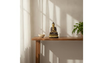 Buddha Statue with Pedestal Copper-Toned Statue with Pedestal Ornate Buddha Figurine for Altar