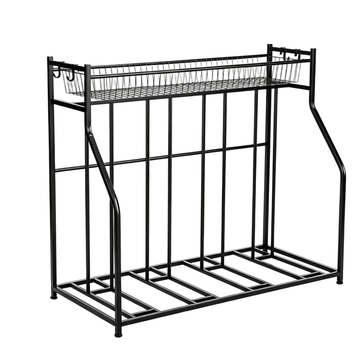 Two-Wheeler Storage Rack Top Mesh Shelf Bike Display Rack Vertical Bike Stand Hanging Hooks Adjustable Two-Wheeler Floor Stand