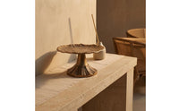 2 Pieces Pedestal Tray Antique Aged Metal Round Tray Leaf-Like rims House Decorative Touch