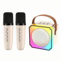Bluetooth Portable Karaoke Machine with Two Microphones Compact Portable Karaoke Speaker with Microphones Rechargeable Multi-Function for Families, Adults, Parties