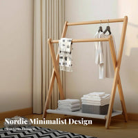 complimentarystanding Design angular-frame Clothes Rack with Shelf Multi-Functional Clothing Organizer Space-Saving Garment Stand Side pegs for Apartment Dwellers, Students, property owners, Balcony, Entryway, Dorm Room, full-length Closet