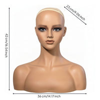 Mannequin Head with Shoulders Realistic Female Mannequin Bust Bald Hairpiece Display Head for Cosplayers, Jewelers