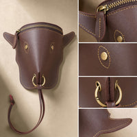 Bull Shaped Head Waist Bag Versatile PU Leather Belt Pouch Retro Design Fanny Pack for Casual Outings