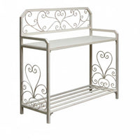 2 Pieces Vintage Design 2-Tier Stepped Rack Freestanding 2-Piece Ornate Planter Bench Space-Saving Design Plant Stand Easy Assembly for Gardeners, Homeowners, Decor Enthusiasts, Balcony, Courtyard, Outdoors, Entryway