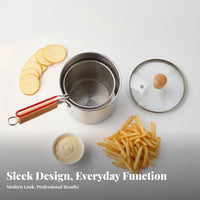 Multi-Purpose Deep Fryer Pot with Basket Easy to Clean Stainless Steel Fryer Pot Induction Compatible Pork Grease Keeper Rapid Heat Conduction