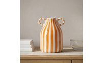 Hand-Painted Handled Ceramic Vase Glazed Striped Ceramic Vase Glossy Flower Holder Narrow-Neck