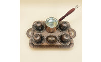 6 Pieces Embossed Floral Turkish Coffee Service Antique Finish Turkish Coffee Set Domed Lids Serveware Vintage Style