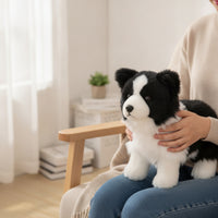 Realistic Border Collie Stuffed Stuffed Animal Lifelike Border Collie Stuffed Animal Soft Stuffed Toy with Faux Fiber Flossy for Dog Lovers, Kids, Toddlers, Playroom, Bedroom, Nursery