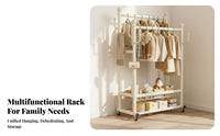 Multi-Functional Double Rod Garment Rack Heavy Duty Rolling Clothes Rack Mobile Coat Stand for Homeowners, Students, Retailers, Bedroom, Balcony, Laundry Room, Entryway