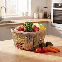 Hollow-out Storage Basket Ventilated Constructed Metal Mesh Basket Sturdy Construction Wire Storage Bin for Bedside, Pantry