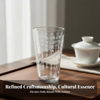 Stylish Design Chinese Calligraphy Glass Cup Pure Glass Tumbler with Lid and Straw Portable for Adults, Commuters, Home, Office, Kitchen