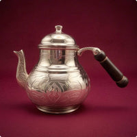 Domed Lid Artisanal Copper Teapot Curved Spout Tin-Lined Copper Teapot Floral Cookware Scroll Pattern