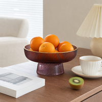 Footed Glass Fruit Bowl, Pedestal Fruit Bowl for Kitchen Island, Decorative Striped Glass Fruit Bowl, New Home Entertaining