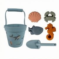 Rounded Shapes Beach Toy Pail Set Curved Handle Silicone Beach Set Printed Patterns Silicone Sand Toys Soft and Flexible for Water Play