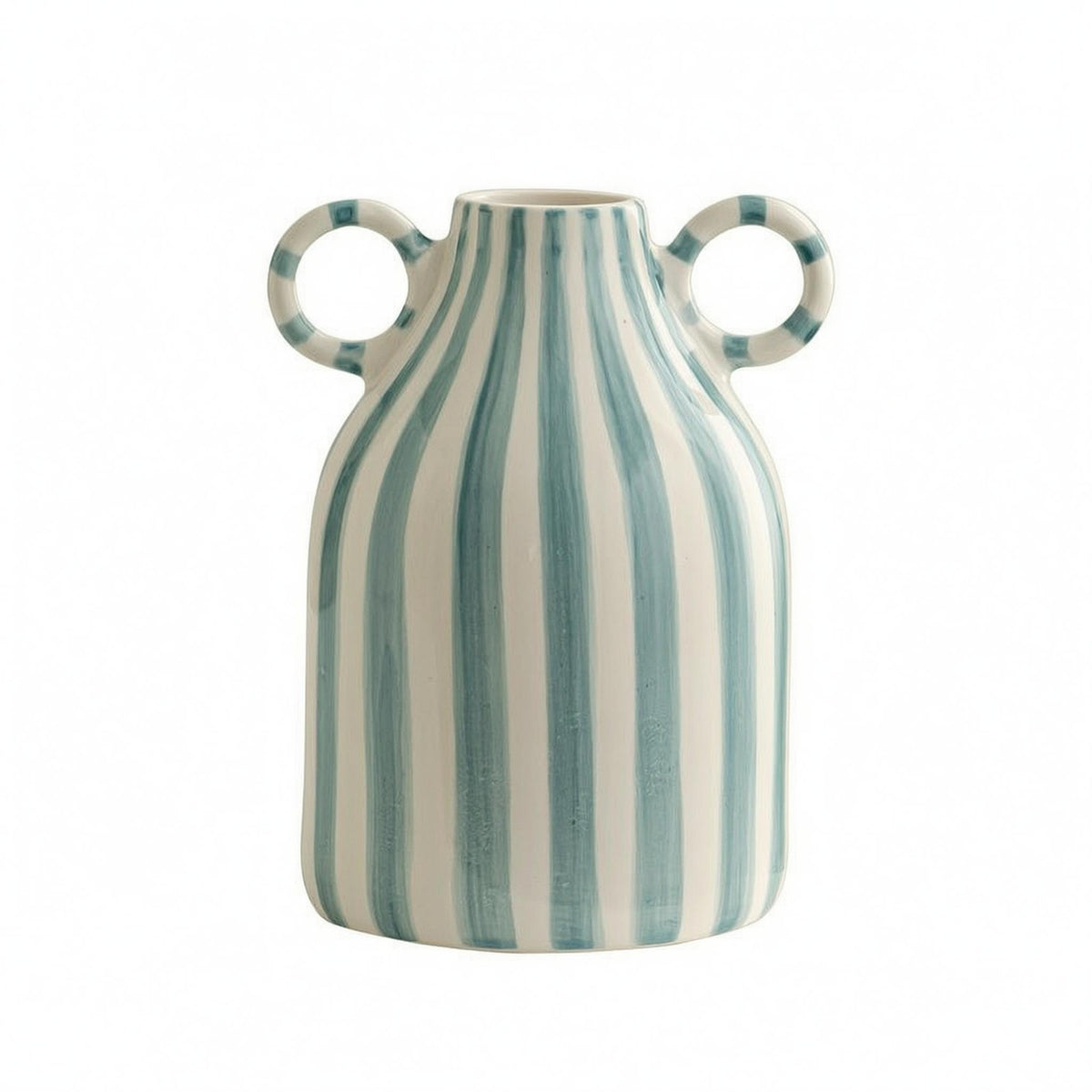 Hand-Painted Handled Ceramic Vase Glazed Striped Ceramic Vase Glossy Flower Holder Narrow-Neck