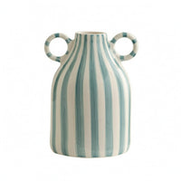 Hand-Painted Handled Ceramic Vase Glazed Striped Ceramic Vase Glossy Flower Holder Narrow-Neck