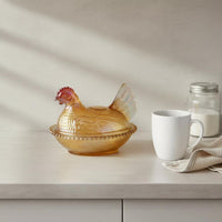 Creative Design Chicken Shaped Storage Jar Intricate Texture Glass Chicken Candy Dish Embossed Feather Pattern for Kitchen Counter, Party