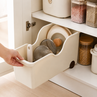 Cream Cabinet Storage Bin with Wheels, Modern Minimalist Kitchen Utensil Organiser, Space Saving Cupboard Storage Bin