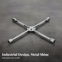 Forged Steel Construction 4-Way Lug Wrench Heavy Duty 4 Way Cross Wrench High Force for Mechanics, Roadside Emergency, Auto Repair Shop