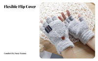 2 Pieces Fold-over Gloves Korean Design Fold-over Fingerless Gloves Half Finger Mittens Gender-Neutral Transformable Mittens