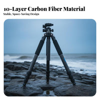 Foldable Carbon Fiber Tripod Lightweight Camera Tripod Adjustable Height Portable Photography Stand Stable for Photographers, Content Creators, Videography, Outdoor, Bird Watching, Live Broadcasting