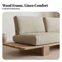 Upholstered Wood Frame Sofa Minimalist Design 3-Seater Upholstered Settee Japanese aesthetic Living Room Seating for Homeowners, Families, Lounge, Bedroom