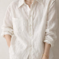 Linen Blend Shirt for Women UK with Collared Neckline and Long Sleeves, Summer Tops for Beach Cover Up and Sun Protection, Loose Fit