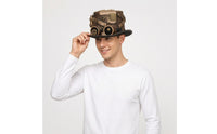 Vintage Industrial Steampunk Top Hat Bronze-Toned Top Hat with Goggles Metal Rivets