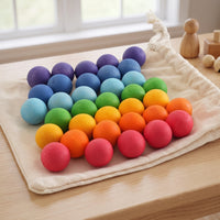 35 Pieces Child-Centered Wooden Balls with Bag Natural Polish Finish Color Sorting Toy Matte Sorting Balls Smooth for Toddlers, Preschoolers, Kids, Home, Classroom