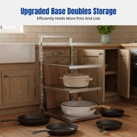Stainless Steel Kitchen Storage Rack, Under Sink Cabinet Organizer, Multitier Pot Rack, Adjustable Shelf, Modern Minimalist
