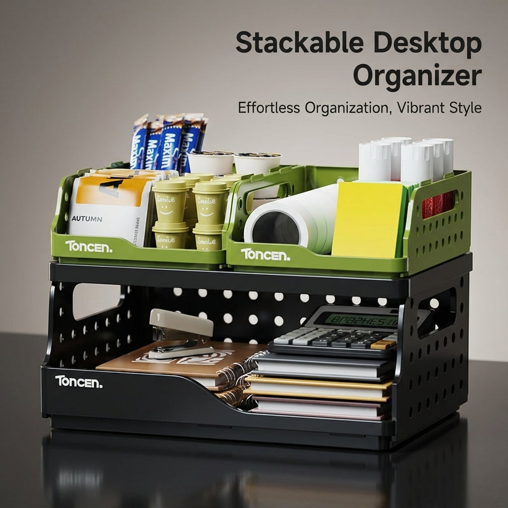 Desk Storage Box Organizer, Stackable Desktop with Multiple Compartments for Bedroom, Modular Multi Layer Organization for Students