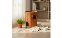 Double Layer Cat Nest Breathable Wicker Cat House Handwoven
