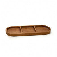 Acacia Wood Serving Tray 3-Compartment Divided Dish Compact for Homeowners