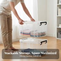 Clear Plastic Storage Box See-Through Sturdy Plastic Storage Bin Stackable Organizer Box Rounded Corners for Bedroom, Playroom